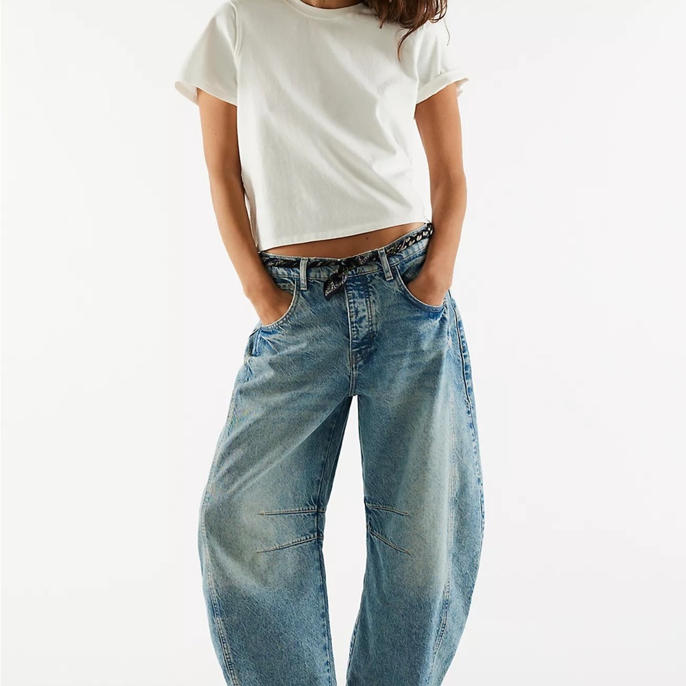Free People We The Free Good Luck Mid-Rise Barrel Jeans - Size 27